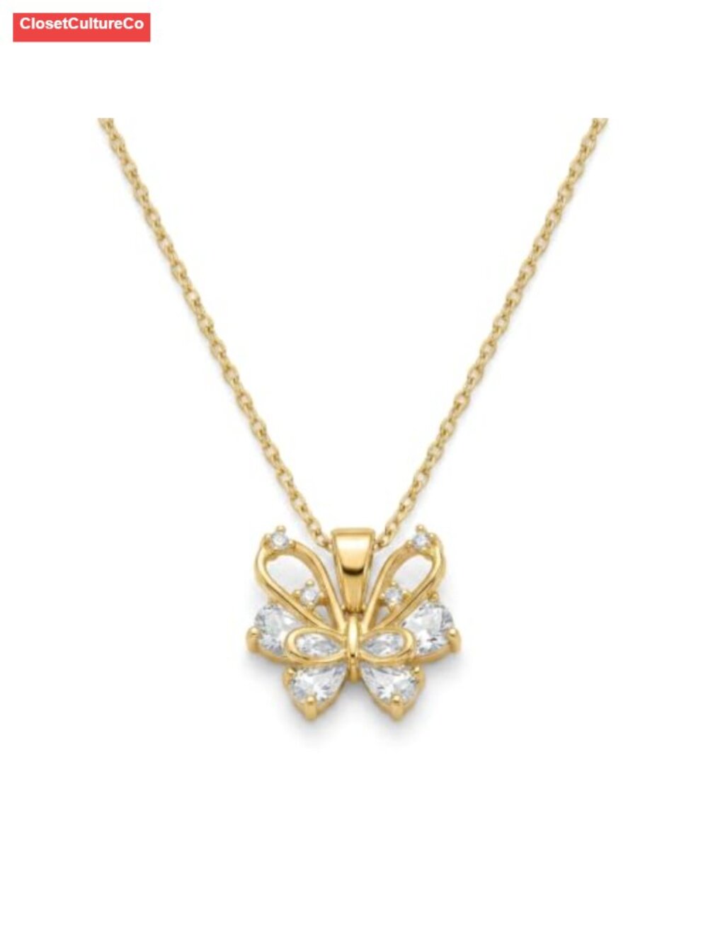 14K Gold Plated Butterfly Crystal Pendant Necklace for Women
